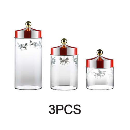Verzegeld Opslag Jar Glas Transparant Koffieboon Graan Container Set Kerst Vochtbestendige Jar Carrousel Glas Voedingsmiddelen Fles: 3PCS