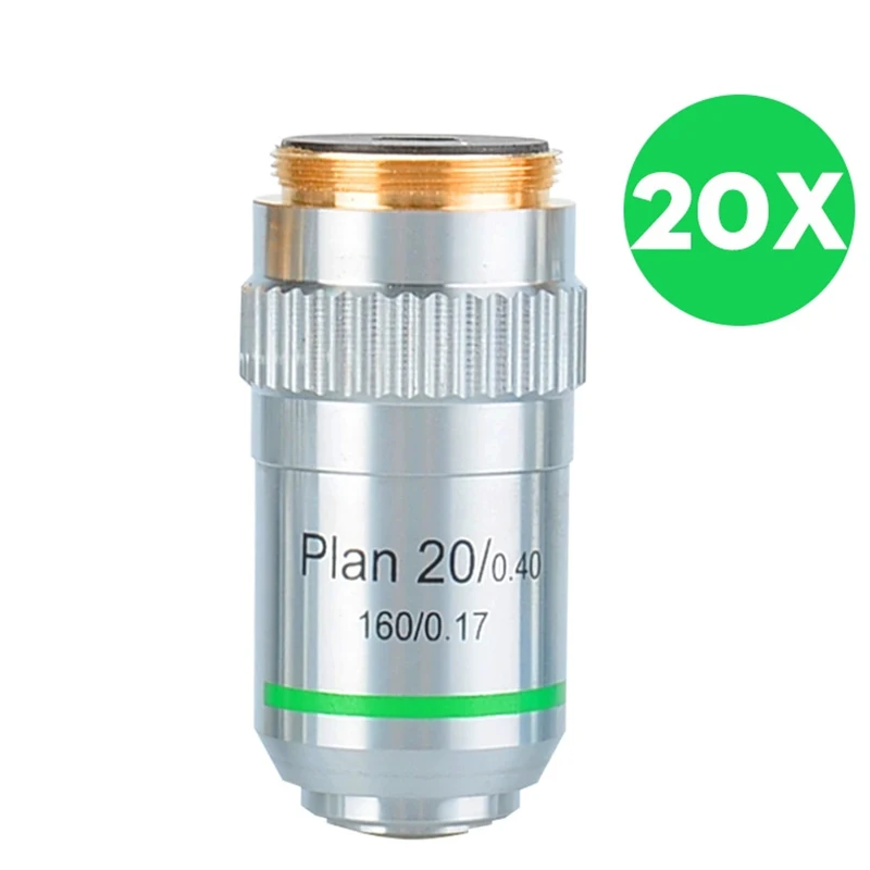 Microscope Plan Achromatic Objective Lens 4X 10X 20X 40X 100X Biological Metallurgical Microscope Objectives 20.2 RMS Thread: green