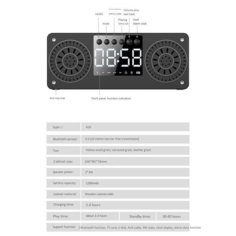 Bluetooth Speaker, Usb Desktop Houten Draadloze Bluetooth Draagbare Speaker Met High-Definition Geluid En Bass