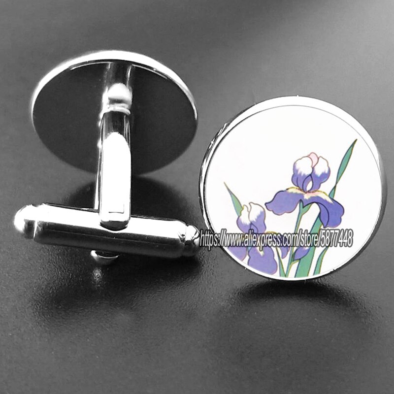 15mm blå iris glas cabochon kvinder manchetknapper lilla orkidé blomst jakkesæt skjorte manchetknapper mænd tilbehør