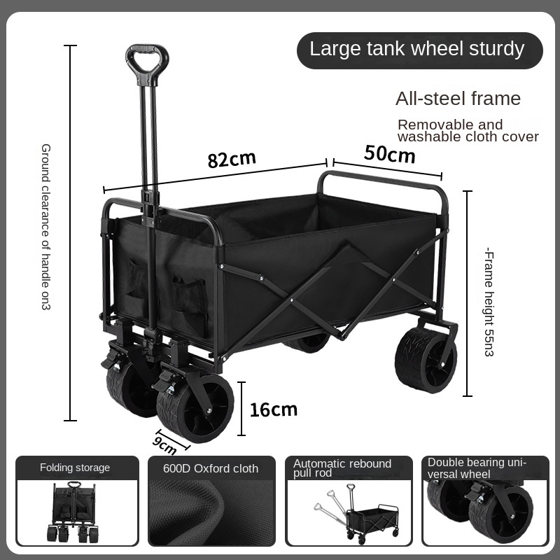 Neuer draussen-Anhänger, zusammenklappbar, Camping-Wagen, Einkaufen, Camping, kleiner Wagen, Stände, kleiner Abzieher (erweitert mit Anhänger): grau