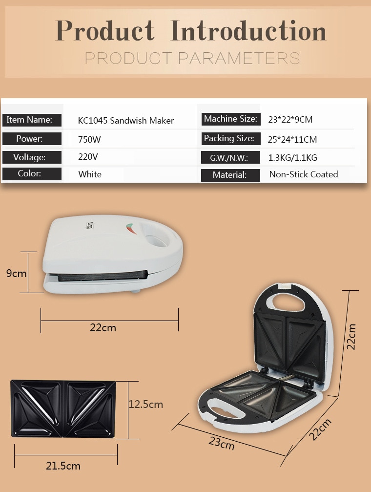Household Breakfast Bread Toasters Mini Electric Automatic Sandwich Maker Non-Stick EU Plug 750W 220V