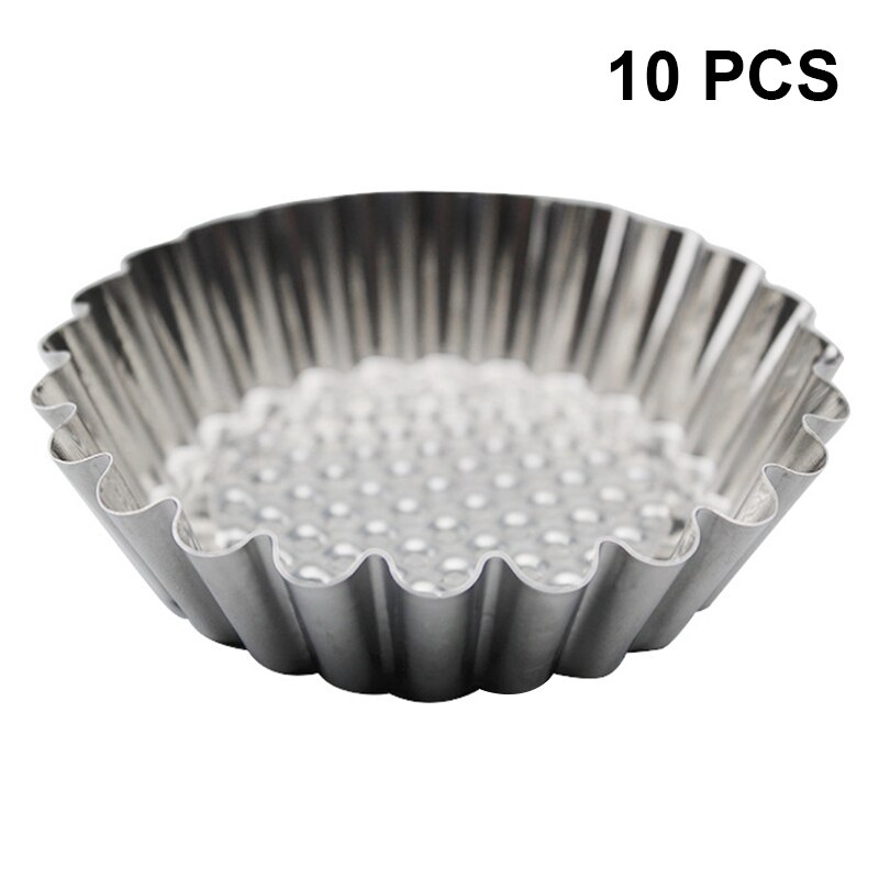 Stainless Steel Egg Tart Mold Round Shape Fluted Cupcake Baking Molds Reusable BV789: 10 pcs