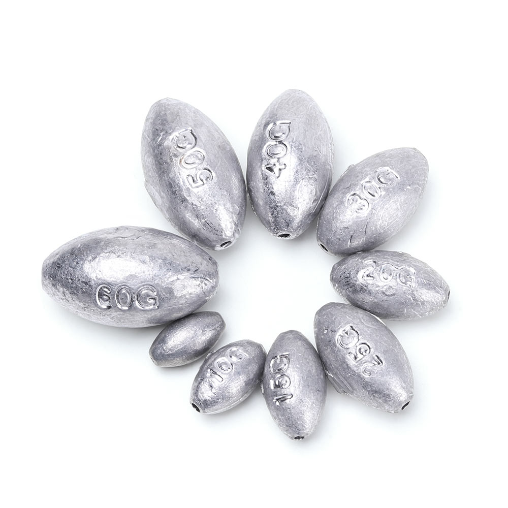 5/10 pièces matériel de pêche plomb en forme d'olive plombs creux leurre plombs 1g/2g/3g/4g/5g/10g/15g/20g/25g/30g/40g/50g/60g/70g