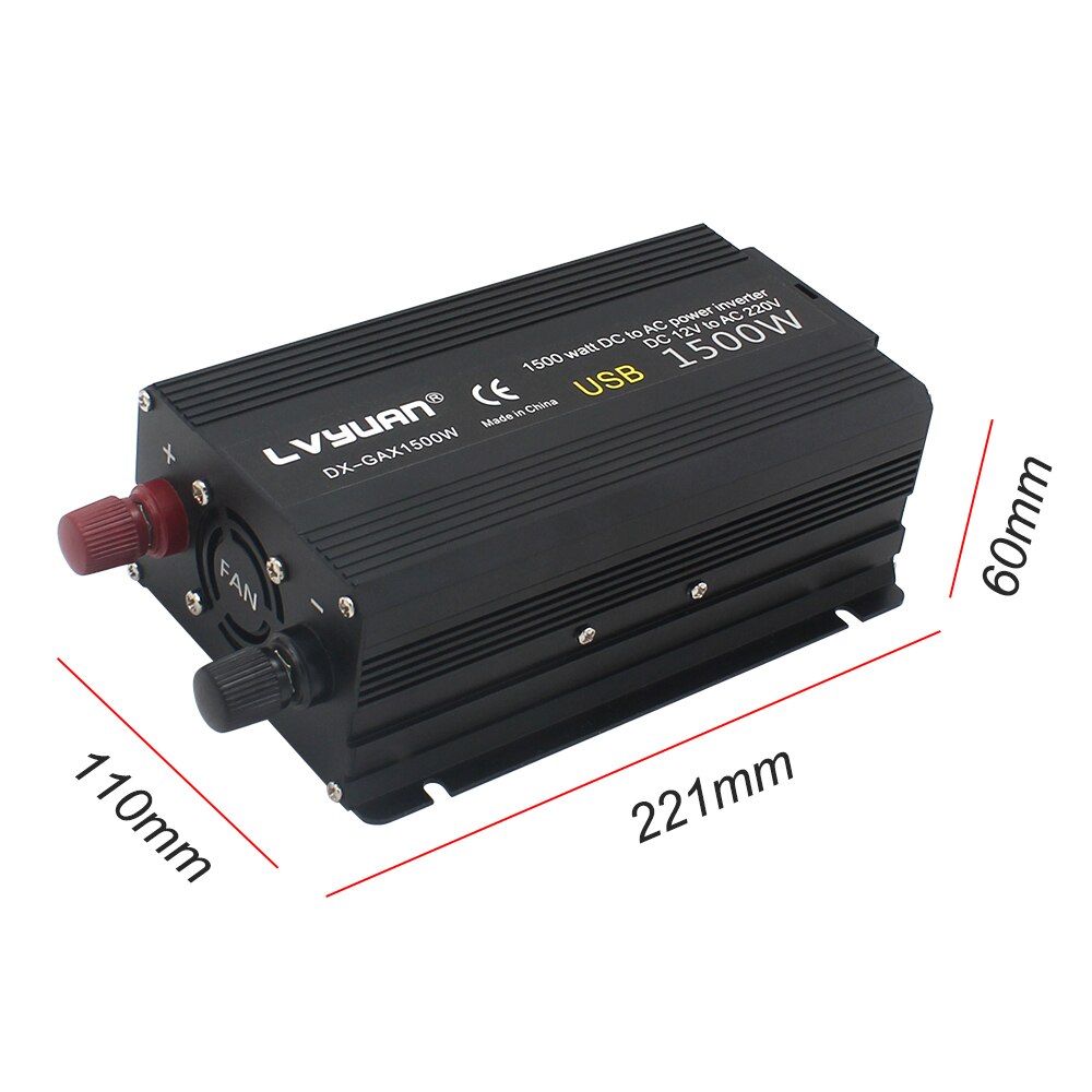 1500W Car Inverter Converter 2 USB EU Large Power Inverter Webasto 12 volts Inversor12v 220 v inversores solar de onda pura