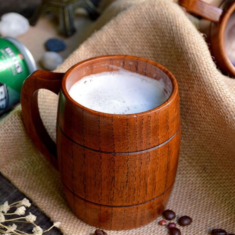 350ml Classic Style Natural Wood Cup Wooden Beer Mugs Drinking For Party Novelty Eco-friendly