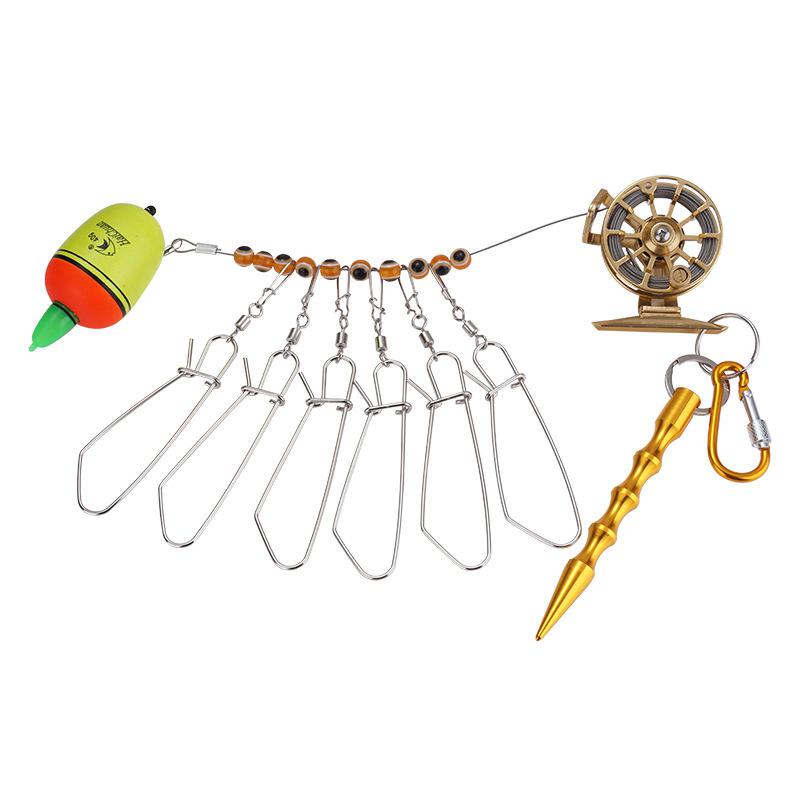 HiMISS Fishing Lock Buckle With Reel Stainless Steel Lanyard Live Fish Lock Belt Fishing Tackle Stringer Fishing Floats Reel: Golden section