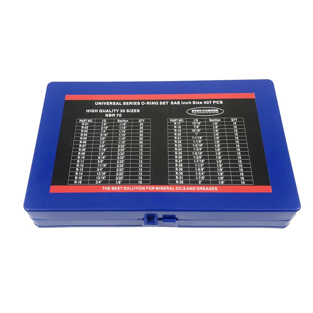407 Stuk Sae Universal O-Ring Assortiment Kit 32 Maten Nbr 70A Voor Sanitair, automotive En Kraan Reparatie