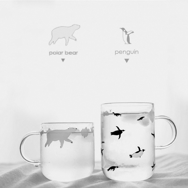 350ml 500ml Kreative Einfache Wasser Tasse Polar- Stil Handgemachte Glas Nette Eisbär Pinguin Becher Kaffee Tasse Kaltes und wärme beständig