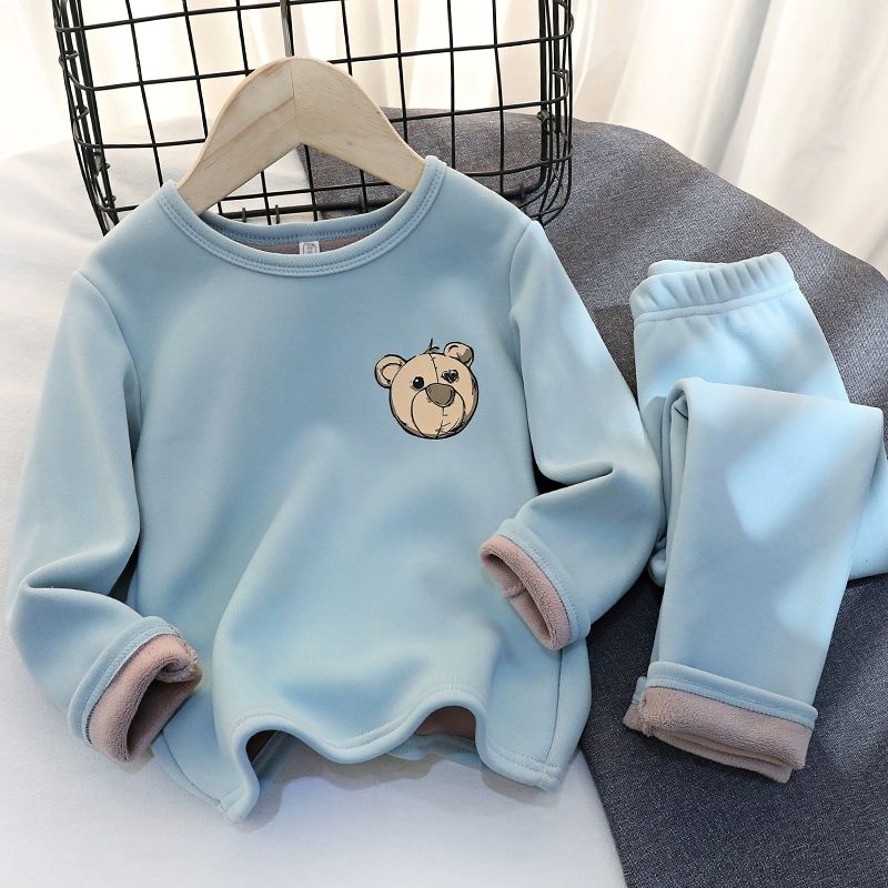 Pijamas cálidos para niños y niñas, traje acolchado de terciopelo, pantalones de fondo, ropa de invierno