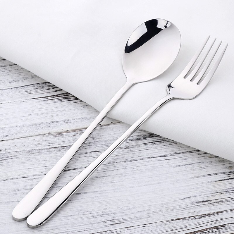 Colher de sobremesa em aço inoxidável, 2 paredes, garfo de sobremesa, dourado, alça longa, para sopa, salada, utensílios de café, prata, imperdível: Silver 2pcs