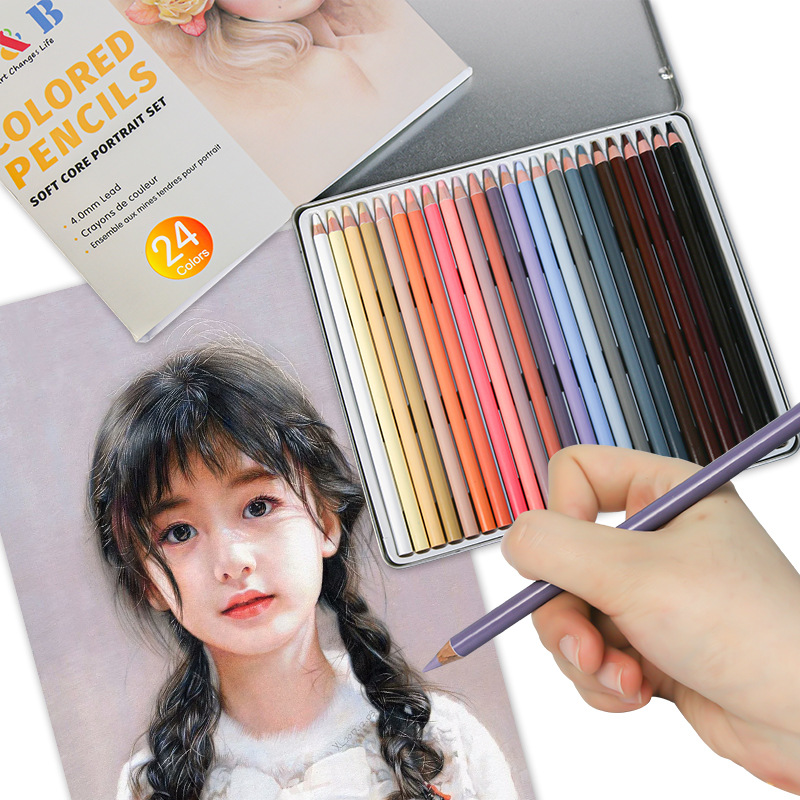 Lápices de colores con personajes de 24 colores, juego de plomo para pintar la piel, retrato de colores, suministros de pintura artística pintados a mano