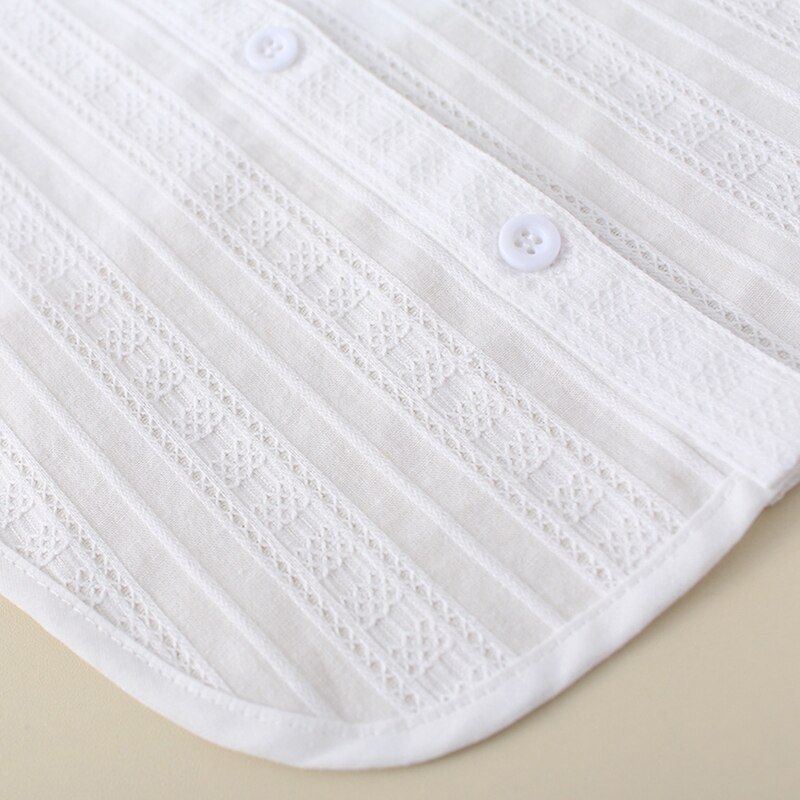 Women Sweet Jacquard Striped Lace Half Shirt Blouse Button Down Detachable Ruffl U4LE