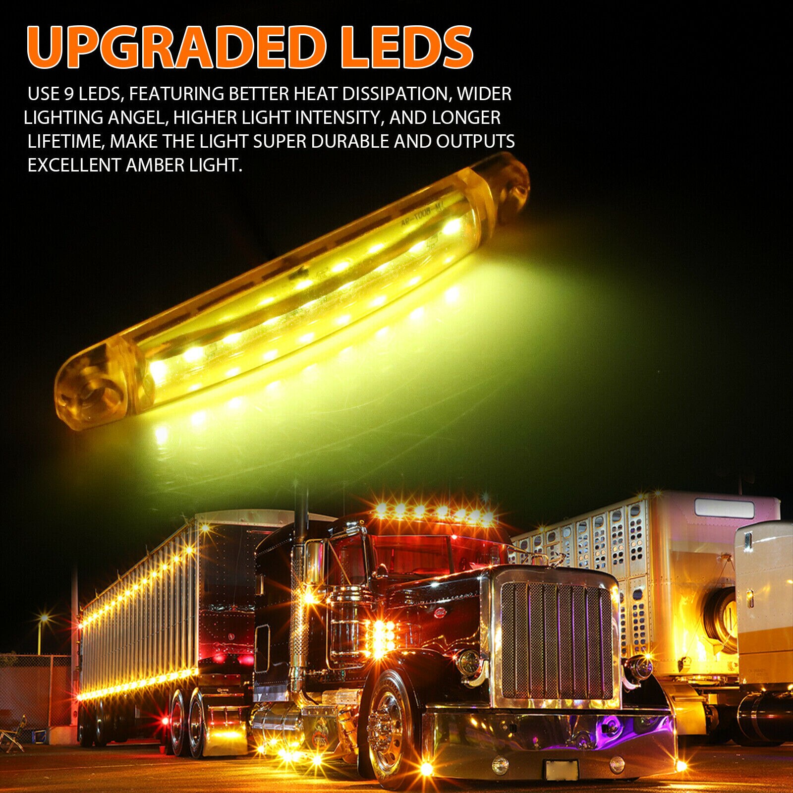FEEDOPAL 10X 9LED Amber Side Marker Indicator Signal Tail Light Clearance Lamp Caravan Truck Trailer Lorry Van 12V