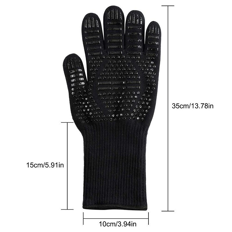 1/2 Uds guantes de barbacoa 300-500 grados centígrados extremo aramida resistente al calor guantes de seguridad parrilla BBQ Forro de algodón para cocina herramienta de horneado