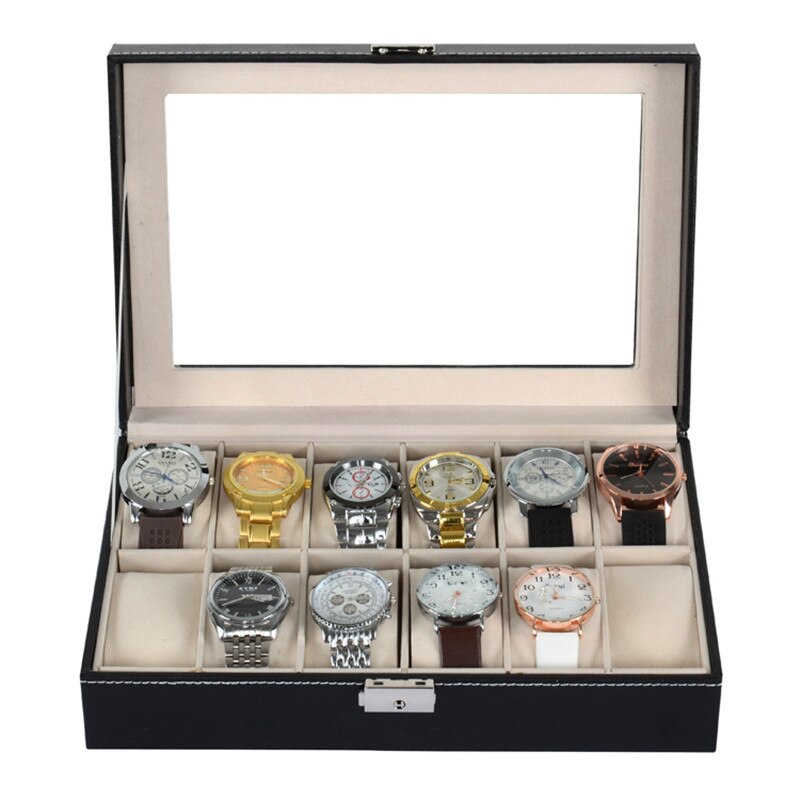 6/10/12 Slots Watch Box Leather With Lock Black Box For Watches Men Watch Display Box Box Holder