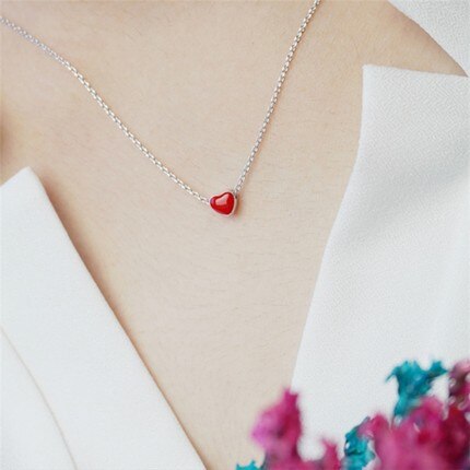 Korean Romantic Silver Color Red Heart Necklaces Pendants For Women Lady Long Necklaces Wedding Jewelry