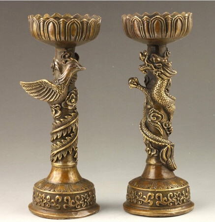 Chandelier chinois en forme de Dragon et phénix | Paire de statues, en Bronze fin, faites à la main, en 3 + + +