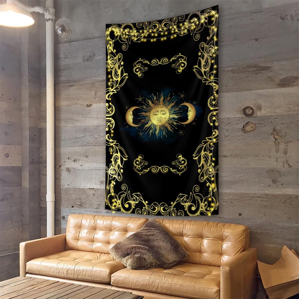 Gold Sun and Moon Wall Hanging Tapestry Drawing Room Decoration Two On Bed Room Art Blanket T234: 95x73cm / Vertical version