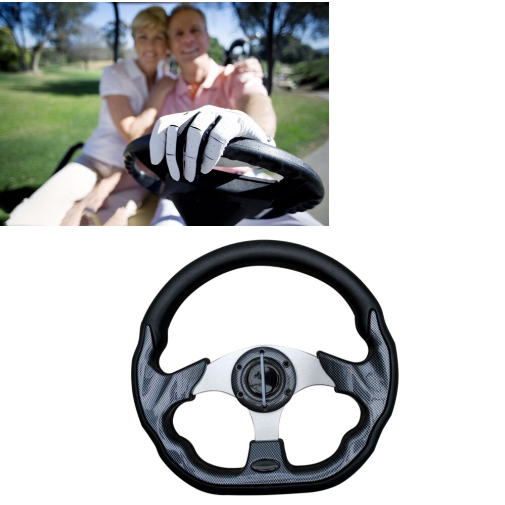 13in Golf Steering Wheel Aluminum + Carbon Fiber Sports Style For EZGO/CLUB CAR DS/YMH/CLUB CAR PRECEDENT Golf Cart Replacement