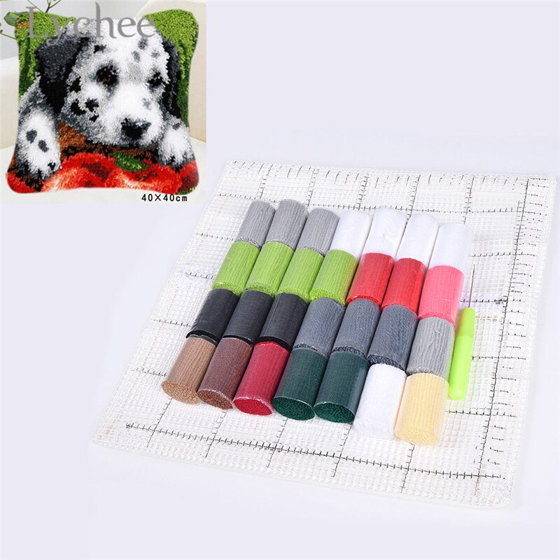 Lychee Life-funda de almohada con patrón de perro Kawaii, Kits de gancho de pestillo, cojín bordado sin terminar, suministros de Material de costura DIY
