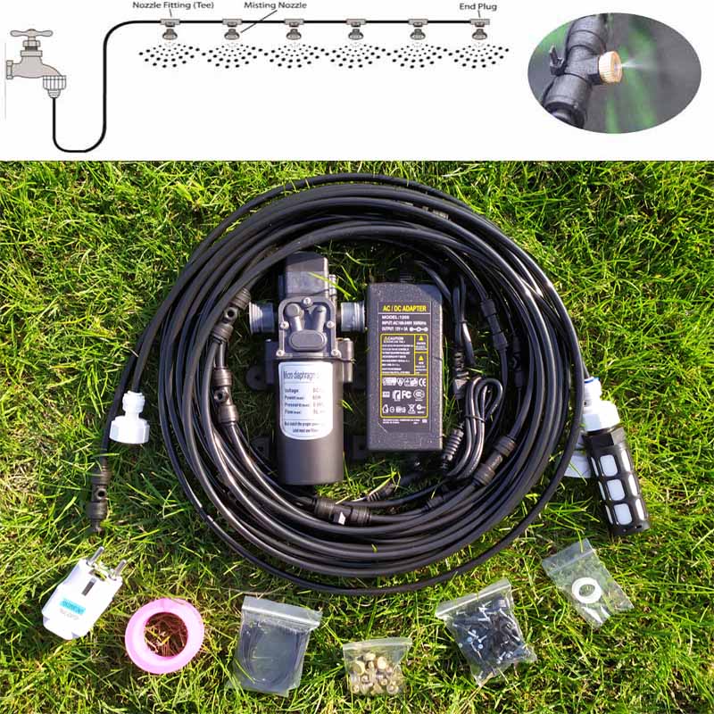 12M Water Mist Spray Electric Diaphragm Pump Kit Misting System Automatic Water Pump Sprayer with Brass Nozzles for Garden