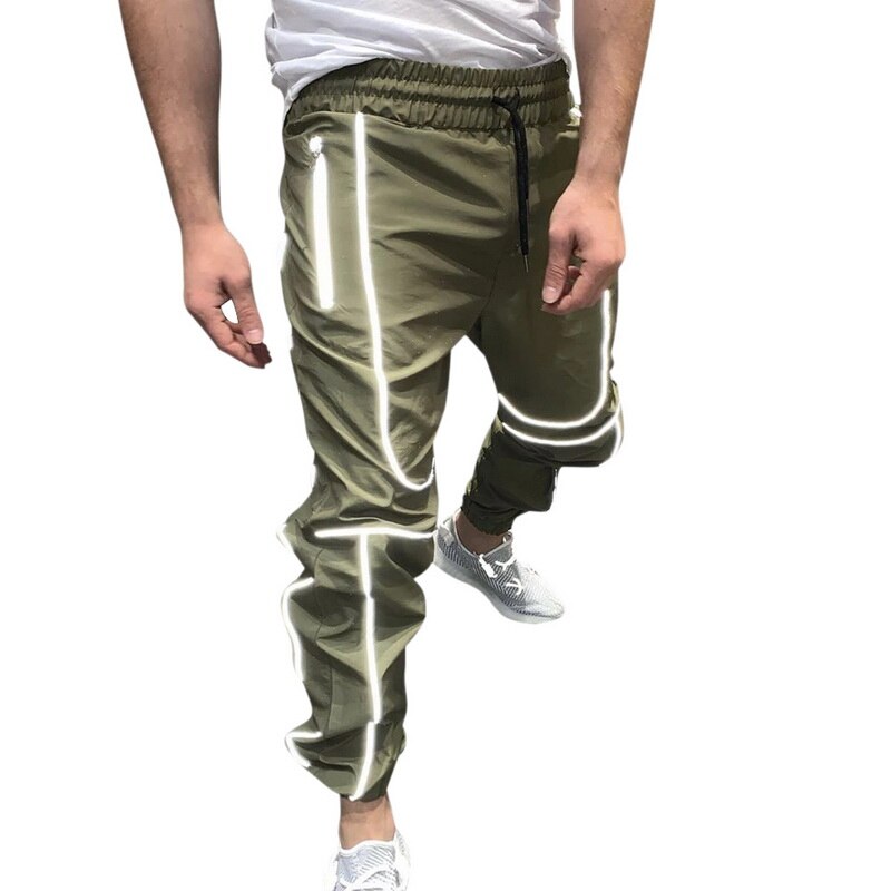 Menn sport refleksbukser joggere nattløpebukser trening treningsstudio Fitness menn joggere trening lange bukser jogge sportsklær: Grønn / M