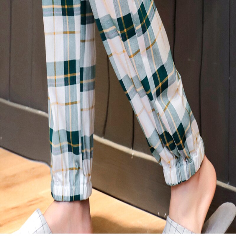 Ropa de dormir a cuadros para mujer, ropa de dormir informal, Simple, combina con todo, estilo japonés, joven, suave, diario, cintura elástica, básico, Vintage,