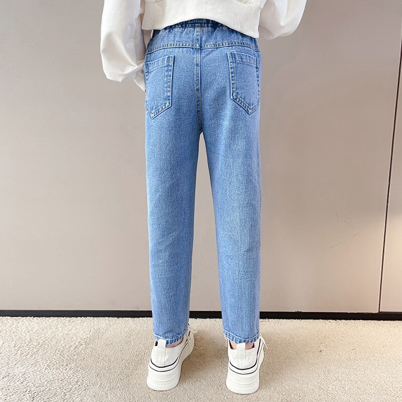Jean crayon en Denim pour filles, pantalon décontracté à motifs géométriques, taille élastique, extensible, Slim, pour enfants, printemps automne, 2022