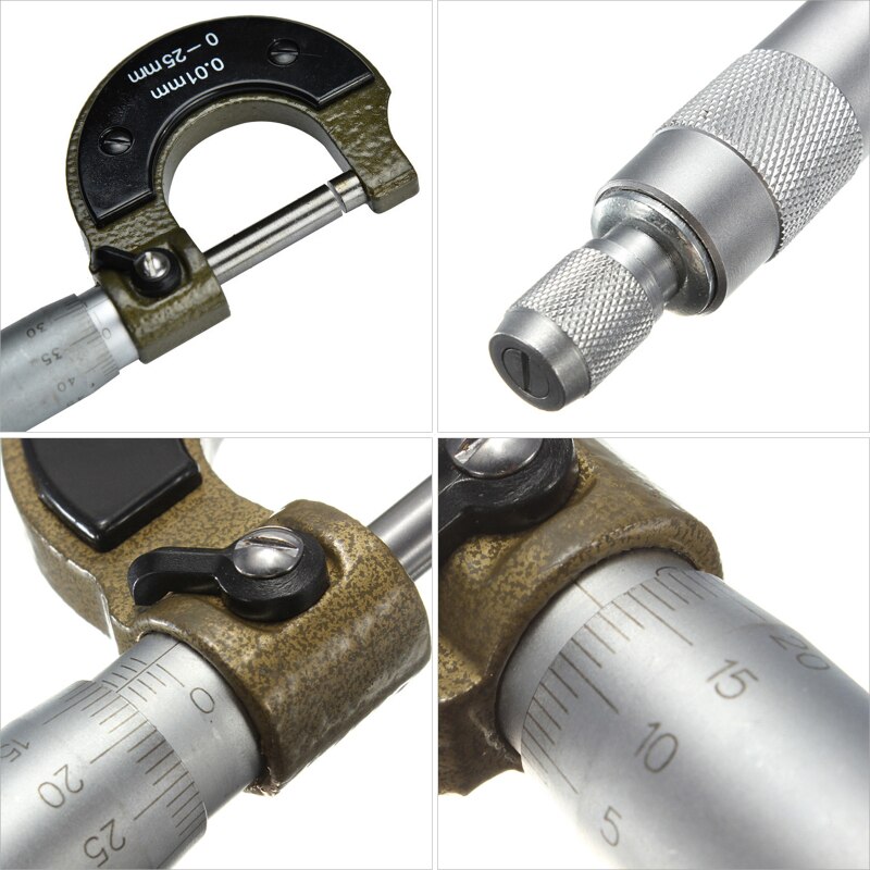 High Precision Outside Micrometer 0-25mm 0.01mm Accuracy Metric Diameter Micrometer Gauge Caliper Tool With Mini Wrench