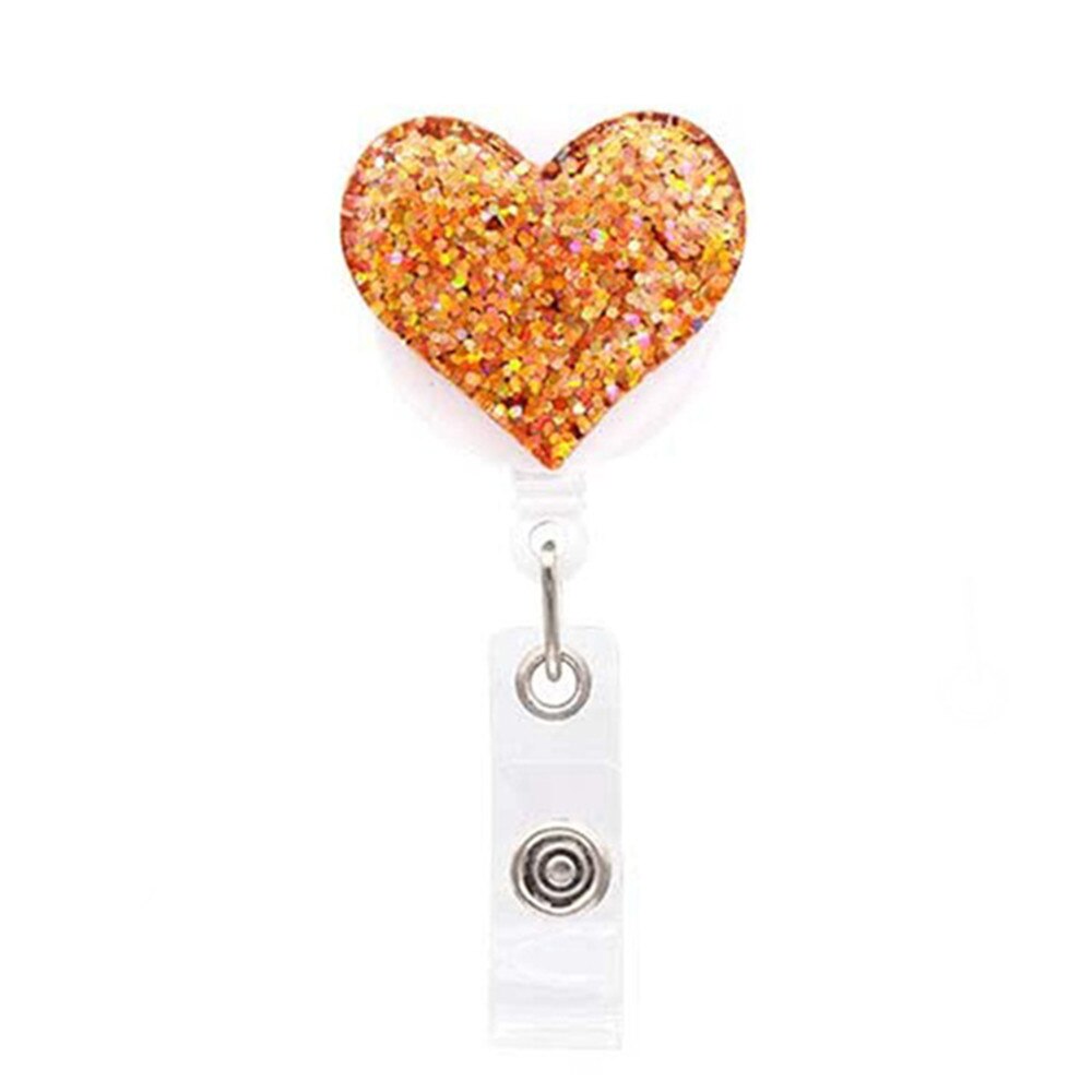 1pc Love Heart Glitter Sequins Badge Reel Retractable Badge Holder Nurse Doctor ID Card Holder Pull Key Chain Office Supplies: gold