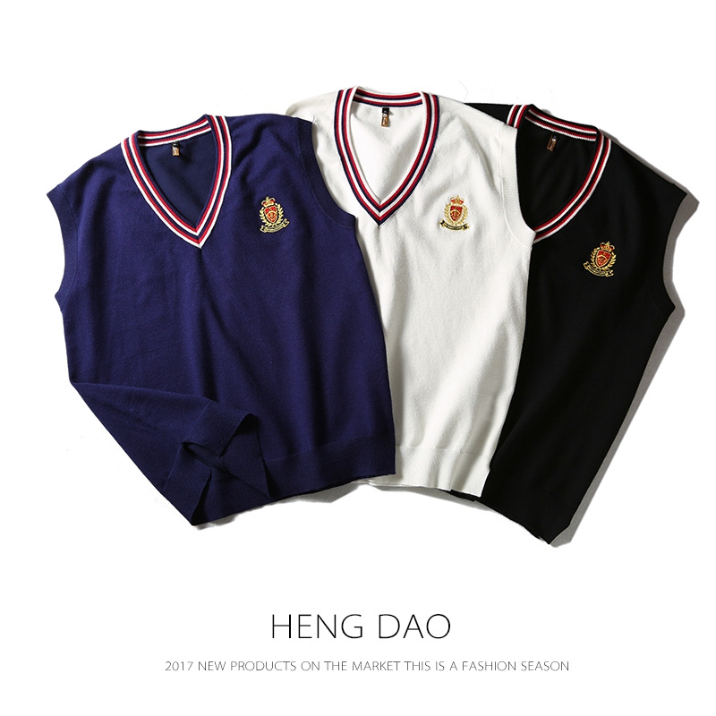 School Uniform Vest V-neck Embroidery Pullover School Boys British Student Sleeveless Sweaters Vest Tank Tops