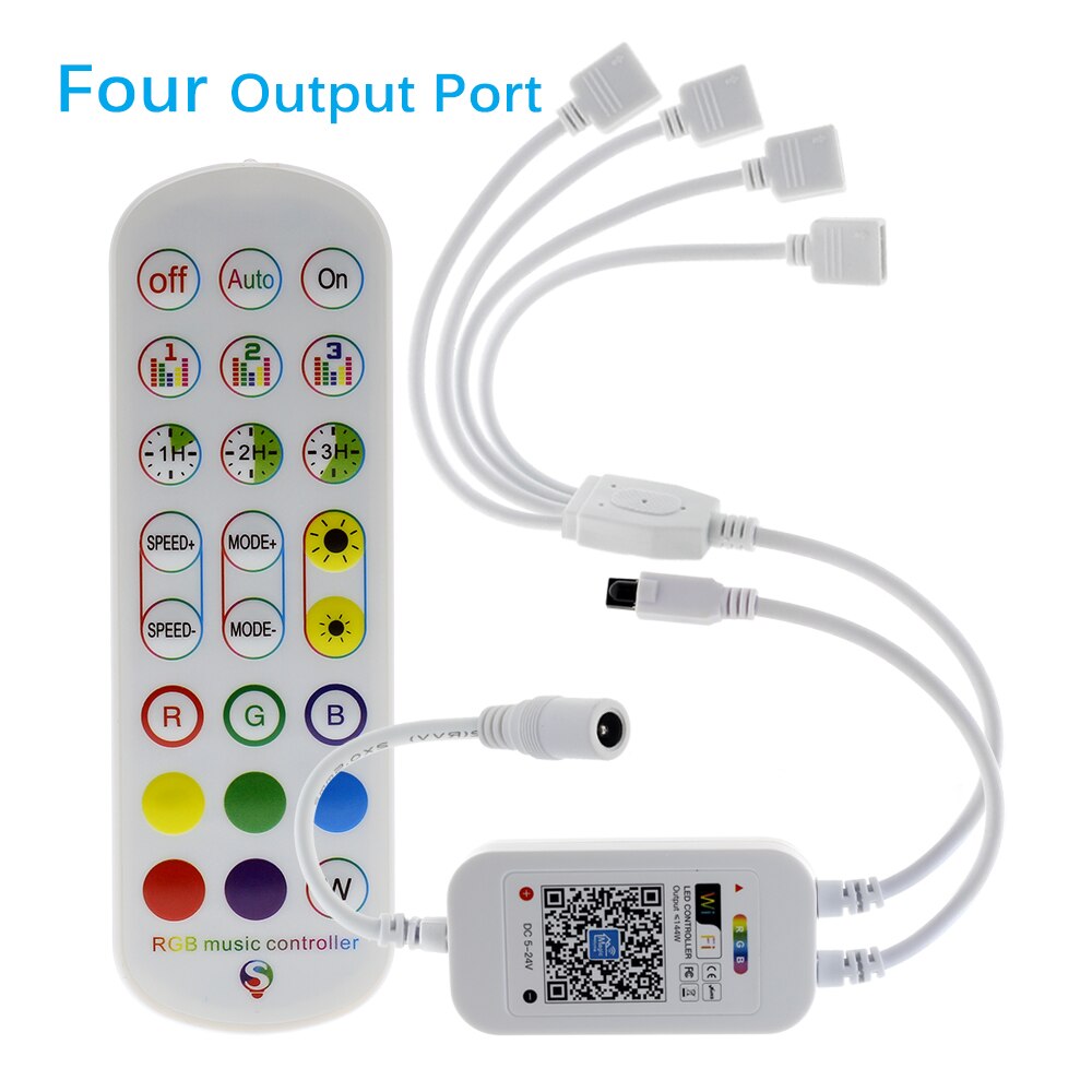 Wifi RGB LED Controller 5V-24V IR Remote Controller Dimmer WiFi Wireless Smart Music Controller Work with APP for RGB LED Strip: Four Output