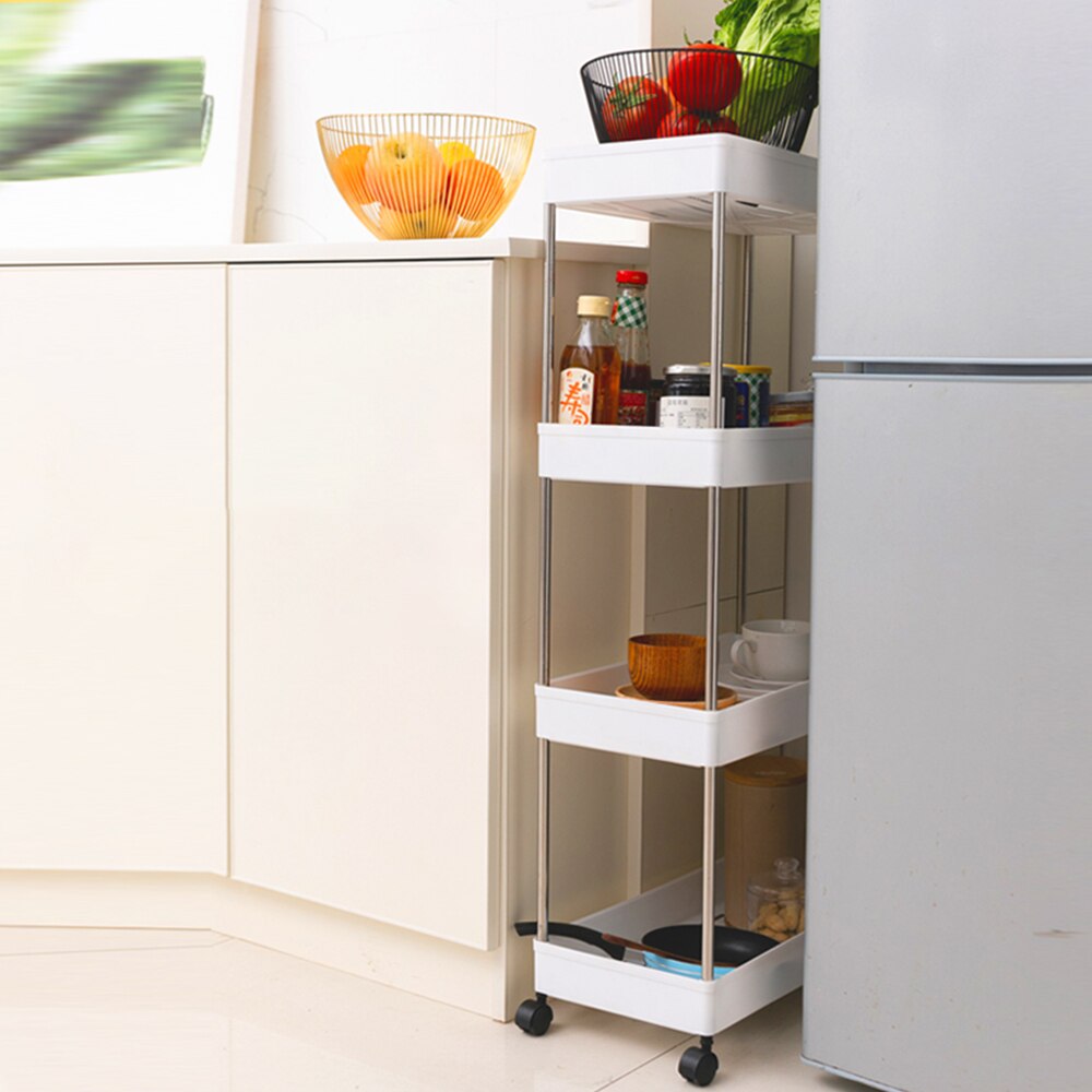 3/4 Tier Slim Storage Cart Mobile Shelving Unit Organizer Slide Out Storage Rolling Cart Rack for Kitchen Bathroom