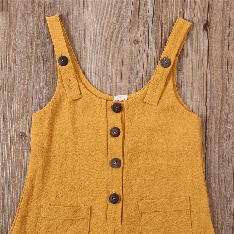Toddler baby enfärgad hängsel jumpsuit overall barn enkelknäppta shorts i ett stycke