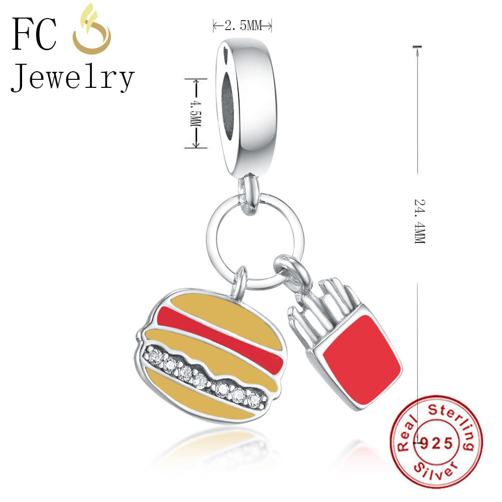 FC Schmuck passen Original Charme Armbinde 925 Sterling Silber Orange Emaille Hamburger Französisch Frites Perlen Anhänger Berloque