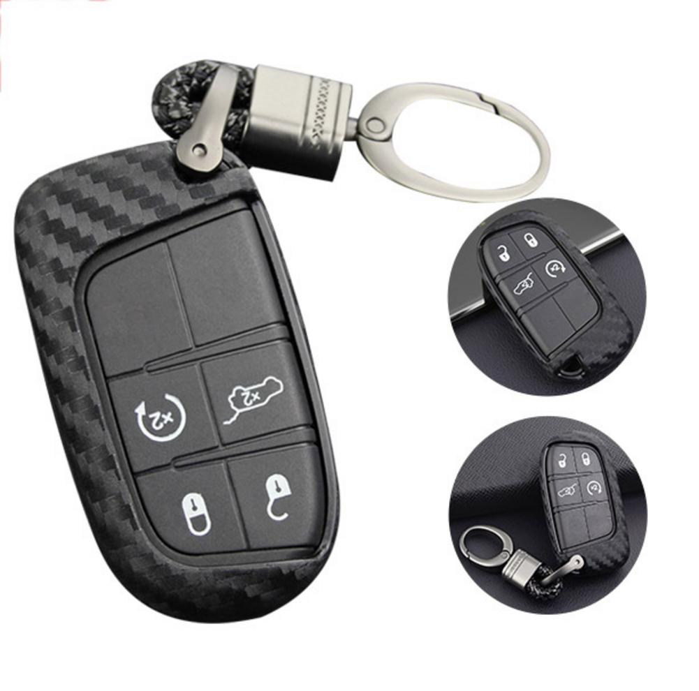 Slijtvaste Auto Key Cover Key Case Carbon Fiber Scratch Proof Autosleutel Case Siliconen Voor Jeep Voor Dodge voor Chrysler