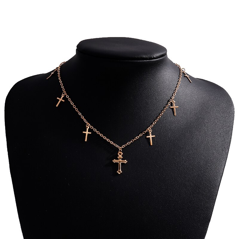 Unieke Cross Hangers Kettingen Voor Vrouwen Goud Zilver Kleur Kruis Kwastje Ketting Choker Ketting Mode-sieraden Accessoires: Gold Color