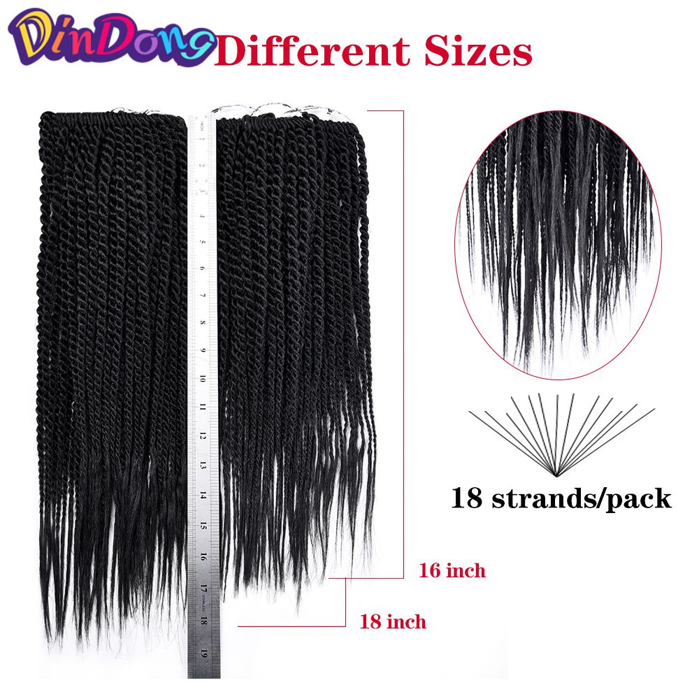 DinDong Senegalese Twist Hair 16'' 18 '' Crochet Braids 4 Pack Synthetic Senegal Braiding Hair 72 roots