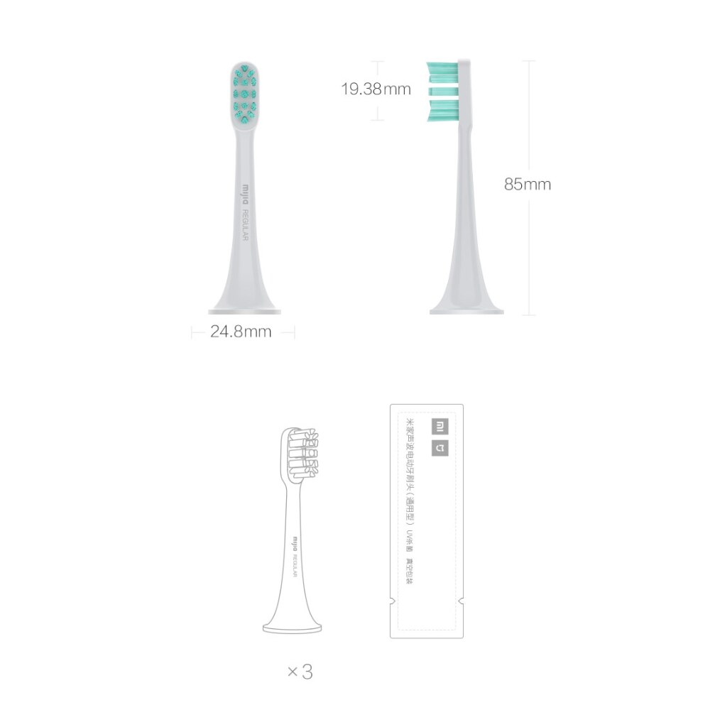Original 3pcs Regular Type Toothbrush Heads for Xiaomi Mijia Sonic Electric Toothbrush T300 T500 Tooth Brush Head Replacement