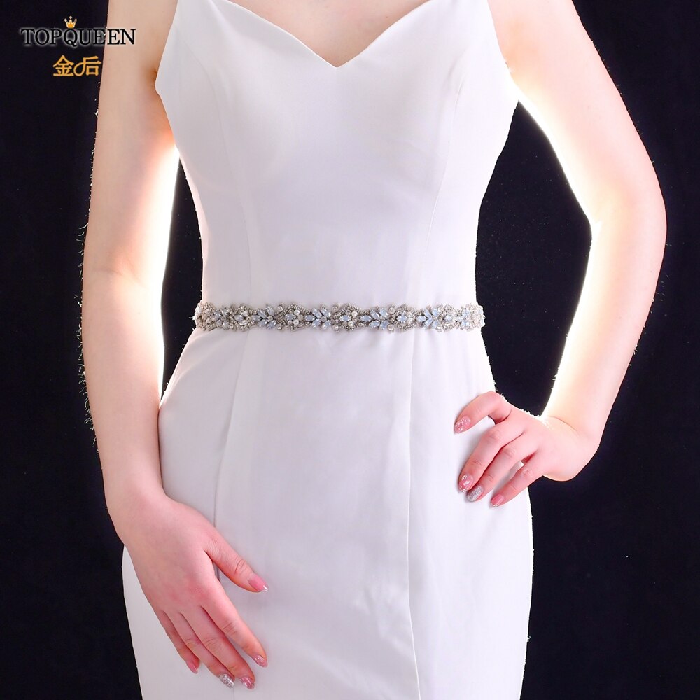 TOPQUEEN-cinturones de novia S485, apliques de cristal de para cinturones de novia, cinturón para vestido de bodas con diamantes de imitación, Ópalo