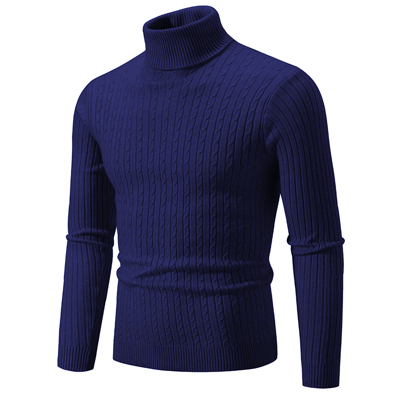 Herregenser med høy hals ensfarget pullover strikket varm avslappet polokrage joggetøy ull herre vinter utendørs topper