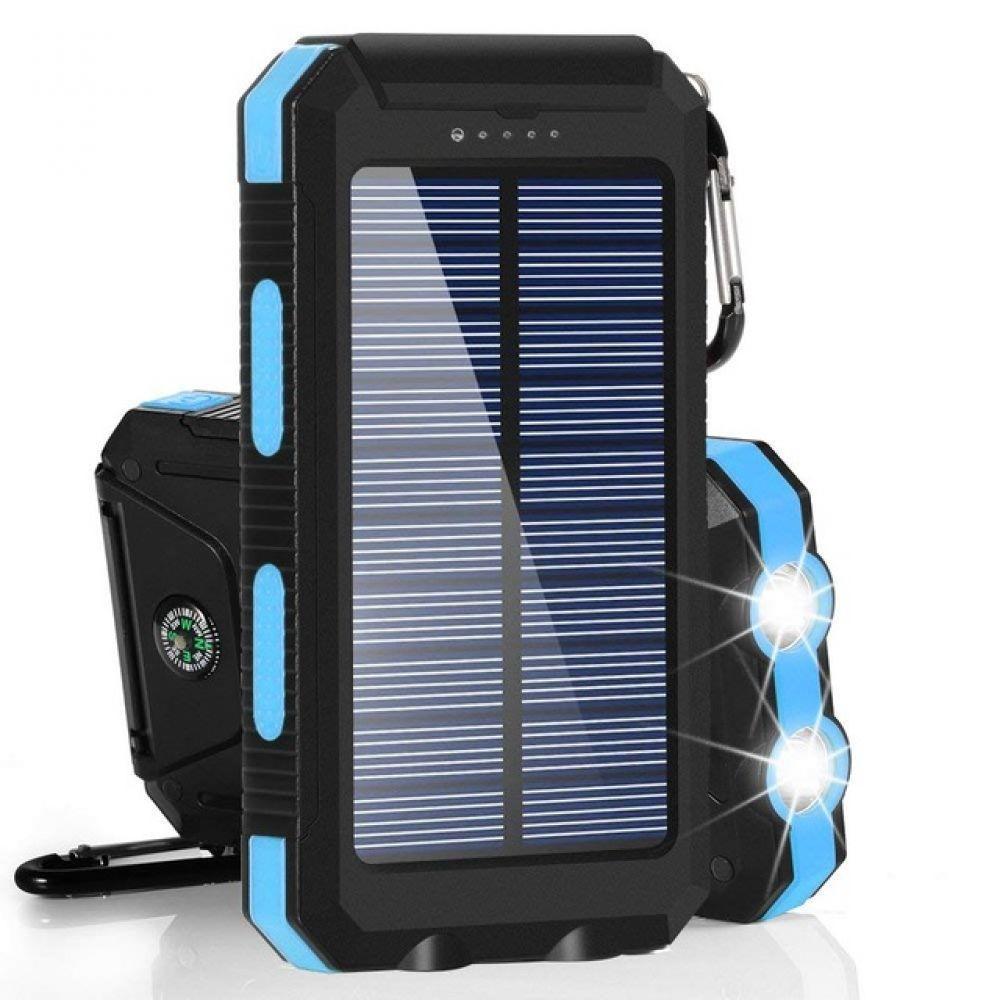 Banco de energía Solar, 80000mAh, doble USB, batería impermeable, carga portátil externa con luz LED, 2USB: Blue