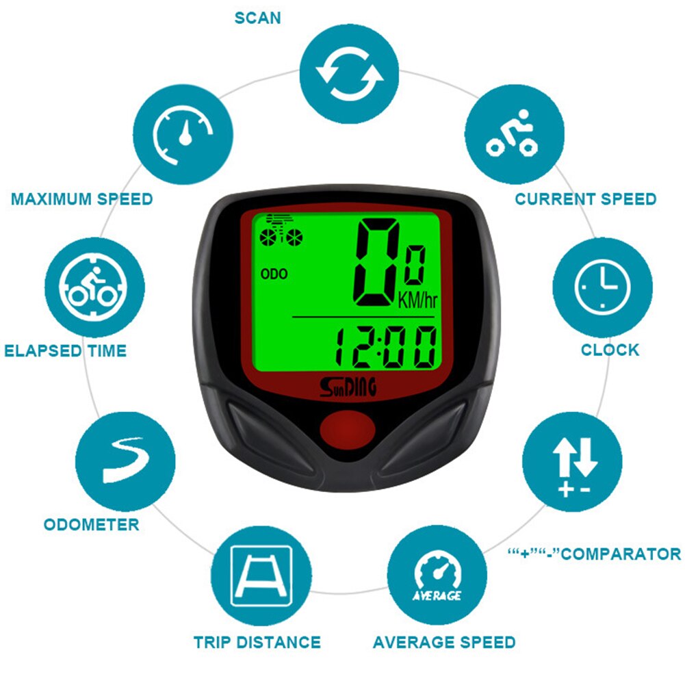 SunDing MTB Mountain Bike Odometer Speedometer Cycling Wired Stopwatch Waterproof Bicycle Computer Luminous Riding Accessories