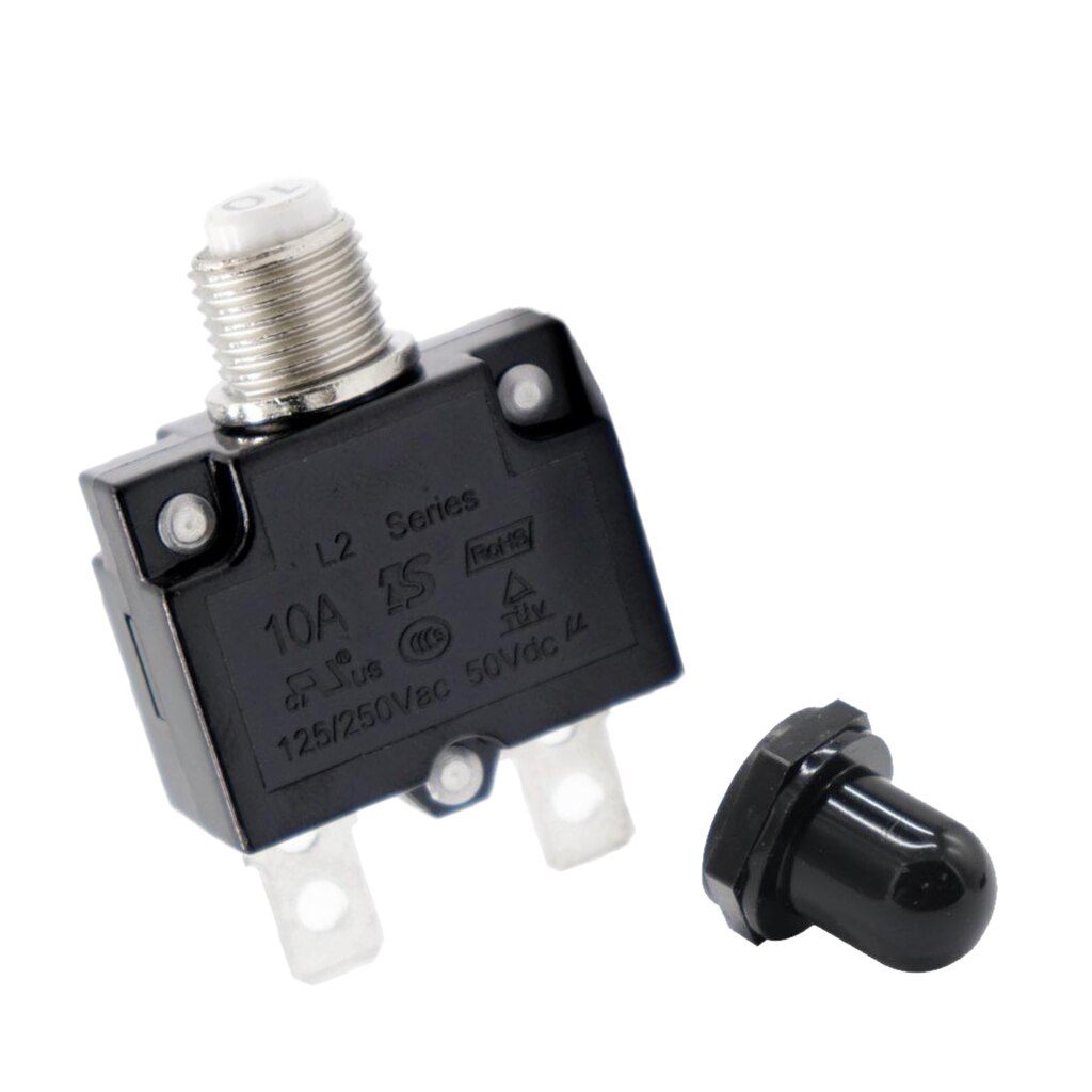 10 Amp DC Thermal Circuit Breaker with Quick Connect Terminal &amp; Black Waterproof Button Cover