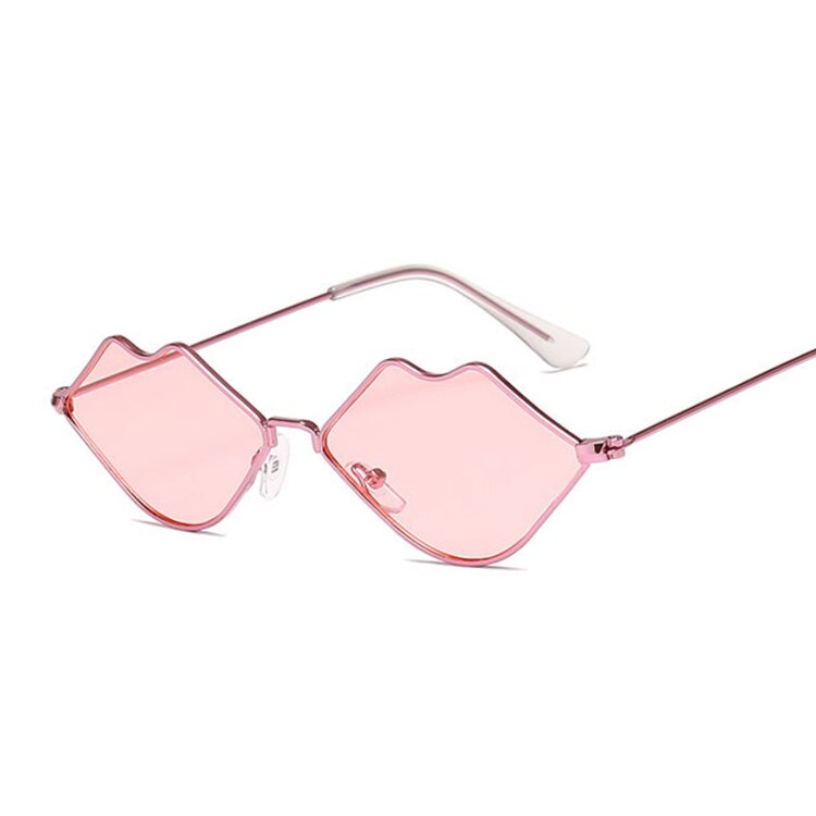 Small Frame Sunglasses Women Retro Lips Mirror Metal Sun Glasses Female Vintage Brand Lunette De Soleil Femme: PinkPink