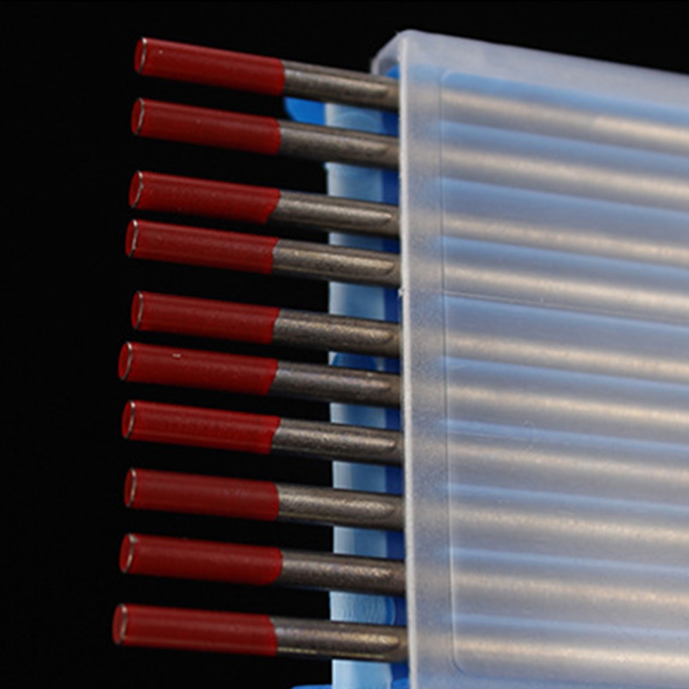 10 Uds. Varillas toriadas conductoras, Kit de consumibles Tig de herramientas de soldadura de electrodos de tungsteno con acabado en tierra, cabezal rojo