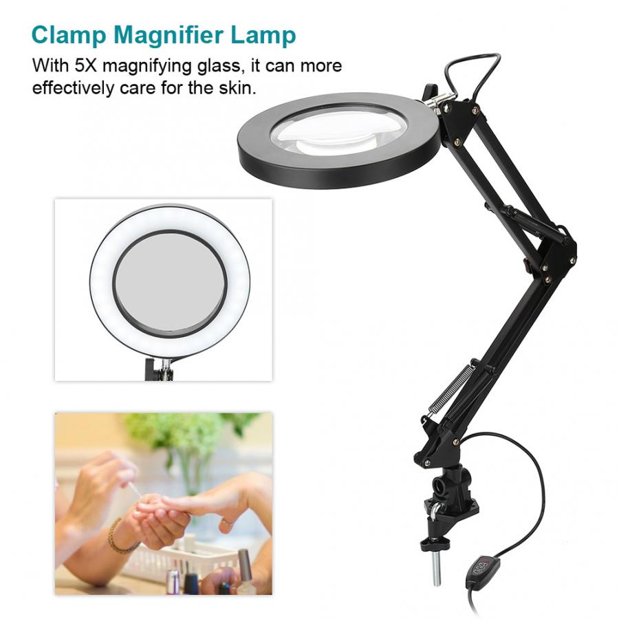 Klämma fäste led förstoringsglas lampa salong 5x förstoringslampa eyeliner manikyr tatuering skönhetsljus för tatuering tatuering tillbehör