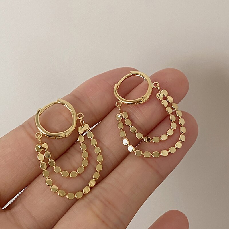 Peri'sBox Double Layers Beaded Gold Earrings Tassel Circle Geometric Earrings for Women Minimalist Small Hoop Earrings: Gold