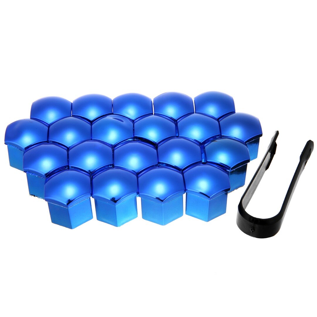 20pcs/set 17/19/21mm Universal Wheel Nut Bolt Cover Cap Exterior Decoration Protecting Bolt + Removal Tool Red/Blue
